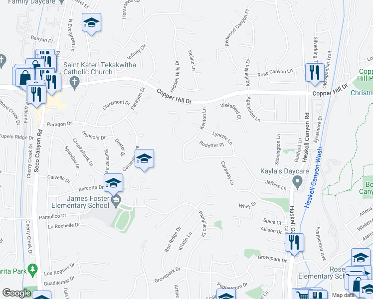map of restaurants, bars, coffee shops, grocery stores, and more near 28030 Kenton Lane in Santa Clarita