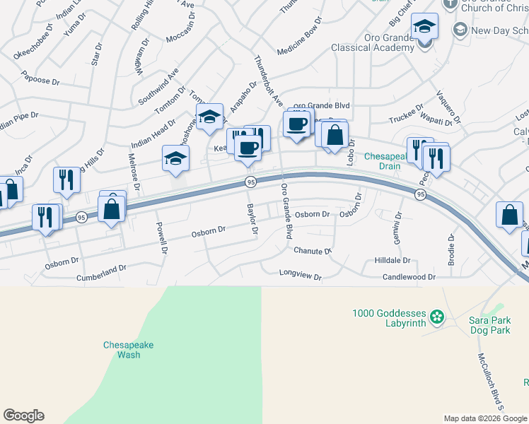 map of restaurants, bars, coffee shops, grocery stores, and more near 3198 Sweetwater Avenue in Lake Havasu City