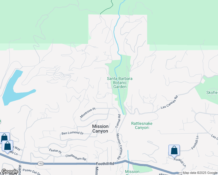 map of restaurants, bars, coffee shops, grocery stores, and more near 1201 Tunnel Road in Santa Barbara