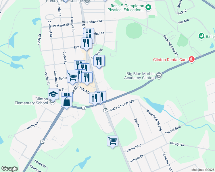 map of restaurants, bars, coffee shops, grocery stores, and more near 58 Waverly Drive in Clinton