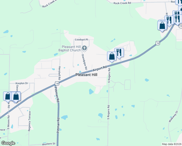 map of restaurants, bars, coffee shops, grocery stores, and more near 2168 Airport Road in Hot Springs