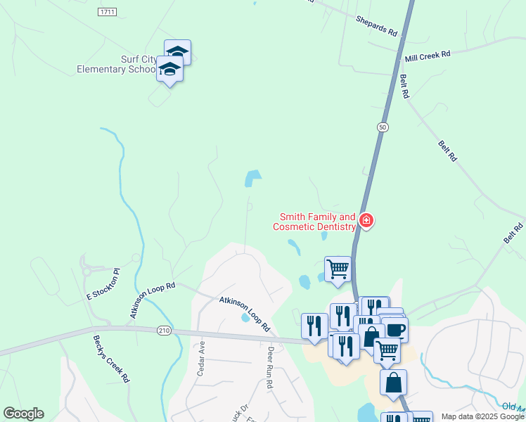 map of restaurants, bars, coffee shops, grocery stores, and more near 166 Northern Escape Way in Hampstead