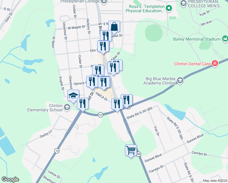 map of restaurants, bars, coffee shops, grocery stores, and more near 111 Jacobs Highway in Clinton