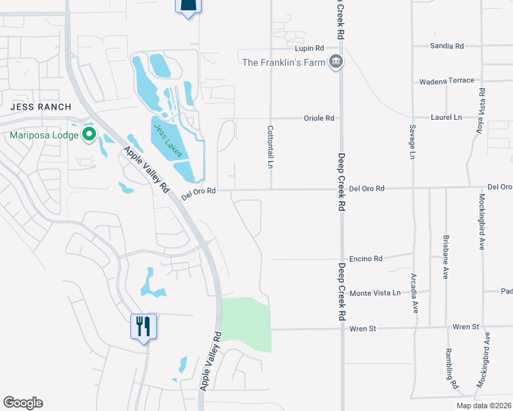 map of restaurants, bars, coffee shops, grocery stores, and more near 19849 Wallflower Lane in Apple Valley