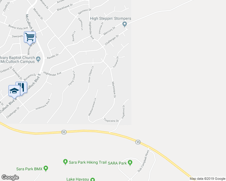 map of restaurants, bars, coffee shops, grocery stores, and more near 1913 Martinique Drive in Lake Havasu City