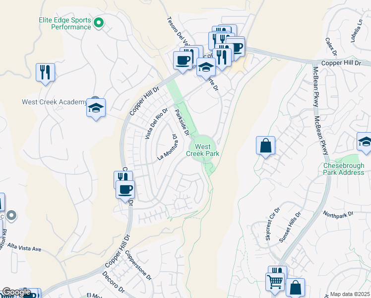 map of restaurants, bars, coffee shops, grocery stores, and more near 24112 Village Circle Drive in Santa Clarita