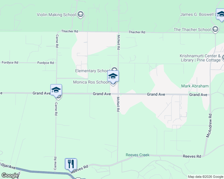 map of restaurants, bars, coffee shops, grocery stores, and more near 3741 Grand Avenue in Ojai