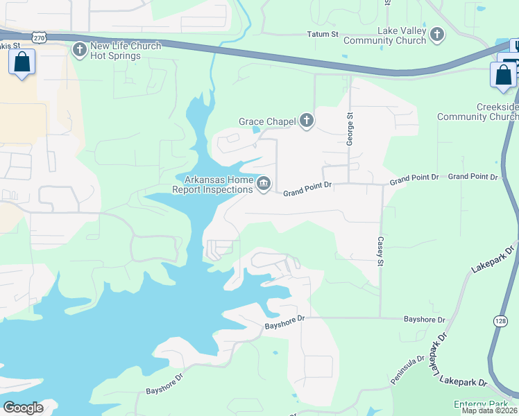 map of restaurants, bars, coffee shops, grocery stores, and more near 543 Grand Point Drive in Hot Springs