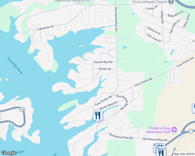 map of restaurants, bars, coffee shops, grocery stores, and more near 307 Sunset Bay Road in Hot Springs