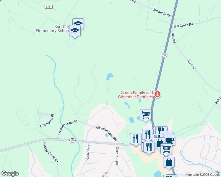 map of restaurants, bars, coffee shops, grocery stores, and more near 166 Northern Escape Way in Hampstead