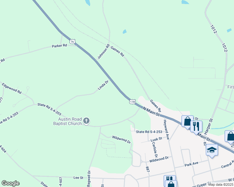 map of restaurants, bars, coffee shops, grocery stores, and more near 12407 Belton Honea Path Highway in Honea Path