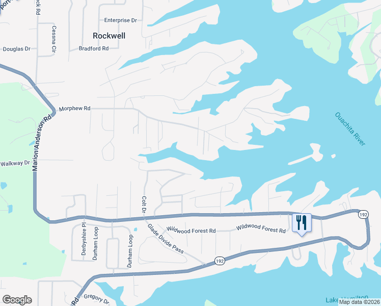 map of restaurants, bars, coffee shops, grocery stores, and more near 256 Morphew Road in Hot Springs