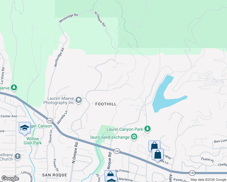 map of restaurants, bars, coffee shops, grocery stores, and more near 1297 North Ontare Road in Santa Barbara
