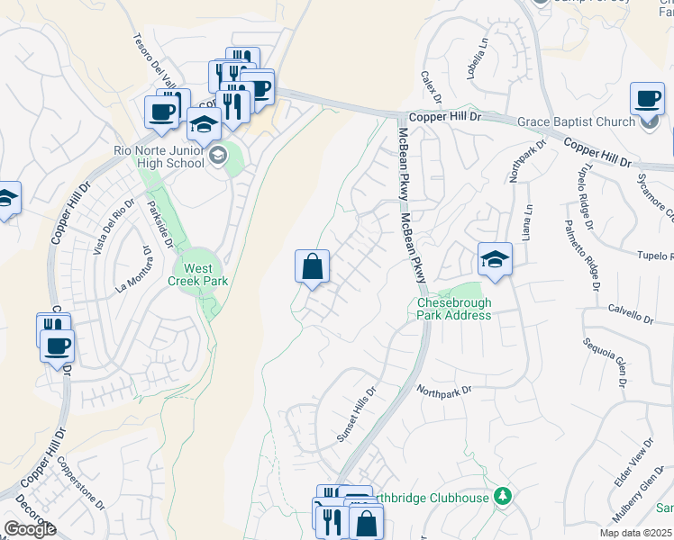 map of restaurants, bars, coffee shops, grocery stores, and more near 23806 Teak Court in Santa Clarita
