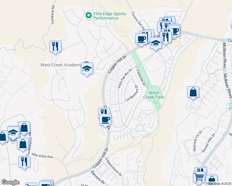 map of restaurants, bars, coffee shops, grocery stores, and more near 28545 Vista Del Rio Drive in Santa Clarita