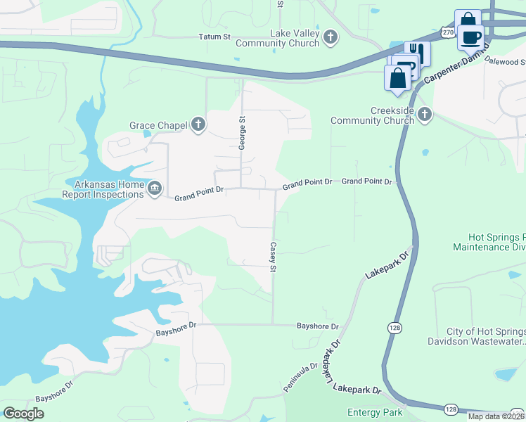 map of restaurants, bars, coffee shops, grocery stores, and more near 138 Casey Street in Garland County