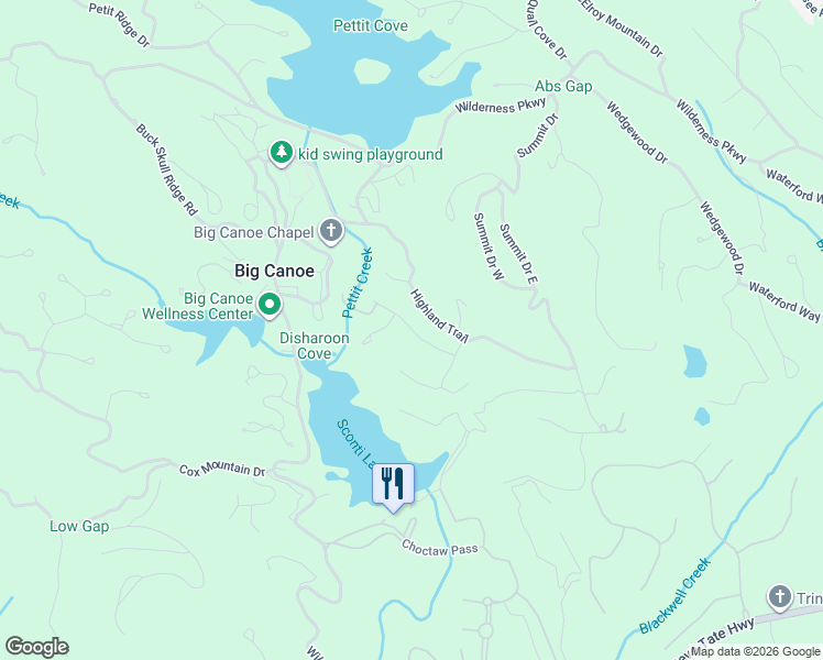 map of restaurants, bars, coffee shops, grocery stores, and more near Sconti Knoll Drive in Pickens County
