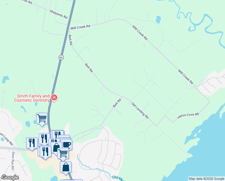 map of restaurants, bars, coffee shops, grocery stores, and more near 585 Belt Road in Hampstead