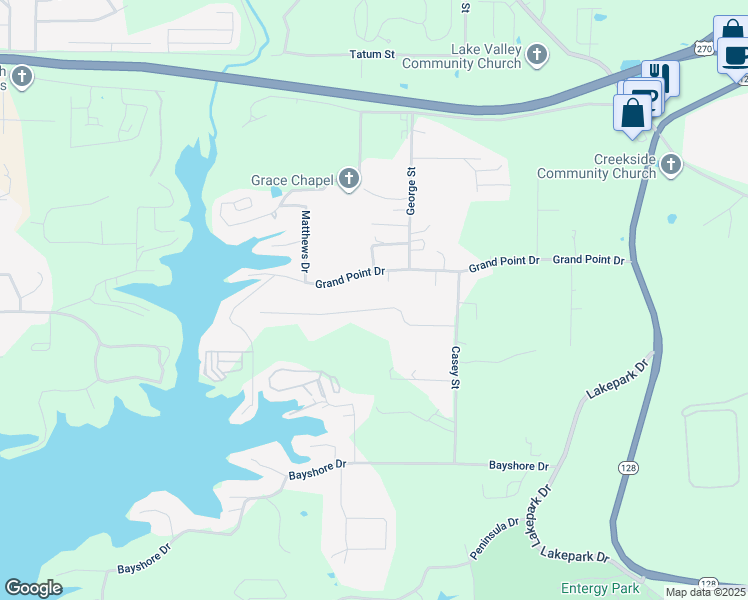 map of restaurants, bars, coffee shops, grocery stores, and more near 120 Grand Ridge Terrace in Hot Springs