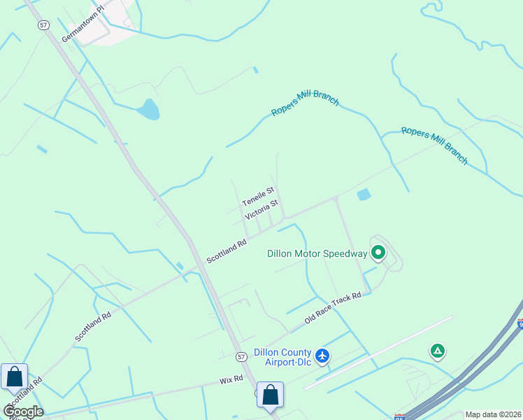 map of restaurants, bars, coffee shops, grocery stores, and more near 1100-1120 Victoria Street in Dillon