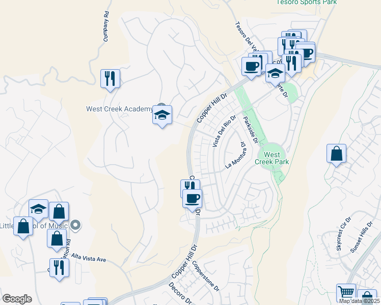 map of restaurants, bars, coffee shops, grocery stores, and more near 24348 Copper Hill Drive in Santa Clarita