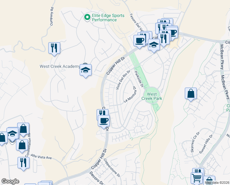 map of restaurants, bars, coffee shops, grocery stores, and more near 28545 Vista Del Rio Drive in Santa Clarita