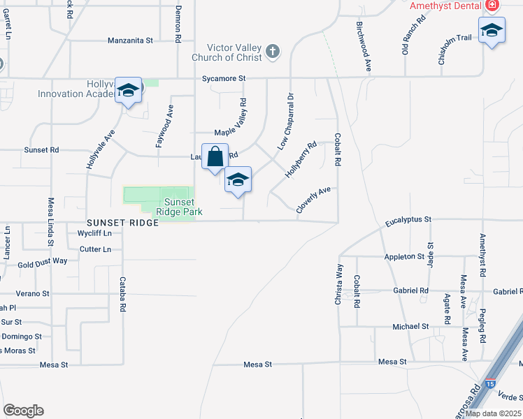map of restaurants, bars, coffee shops, grocery stores, and more near 13106 Hollyberry Road in Victorville