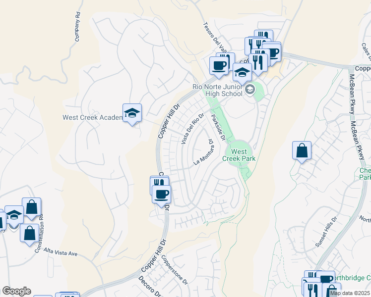 map of restaurants, bars, coffee shops, grocery stores, and more near 28545 Vista Del Rio Drive in Santa Clarita