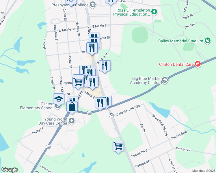 map of restaurants, bars, coffee shops, grocery stores, and more near 58 Waverly Drive in Clinton