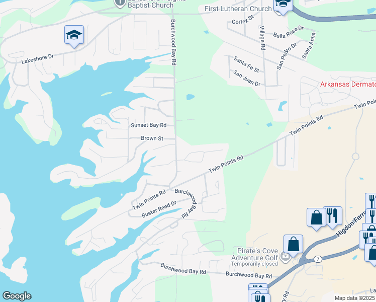 map of restaurants, bars, coffee shops, grocery stores, and more near 126 Oak Bend Loop in Hot Springs
