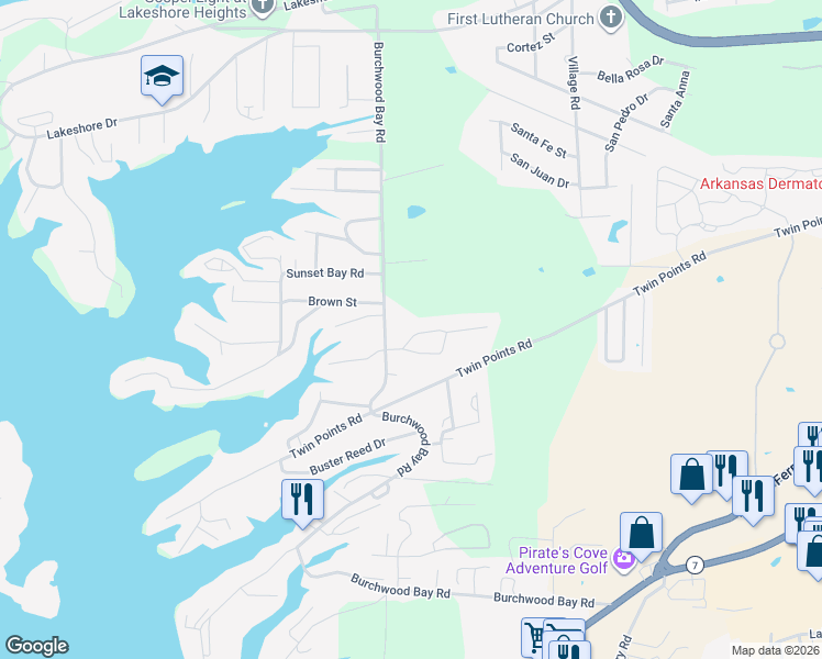 map of restaurants, bars, coffee shops, grocery stores, and more near 126 Oak Bend Loop in Hot Springs