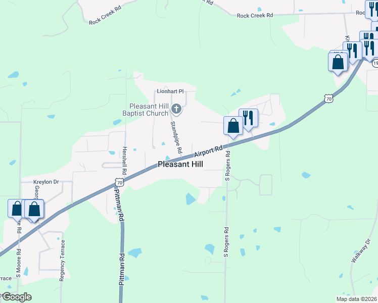 map of restaurants, bars, coffee shops, grocery stores, and more near 2168 Airport Road in Hot Springs