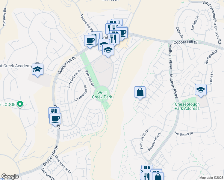 map of restaurants, bars, coffee shops, grocery stores, and more near 28523 North Pietro Drive in Los Angeles