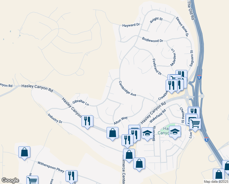 map of restaurants, bars, coffee shops, grocery stores, and more near 28209 Somerset Court in Castaic