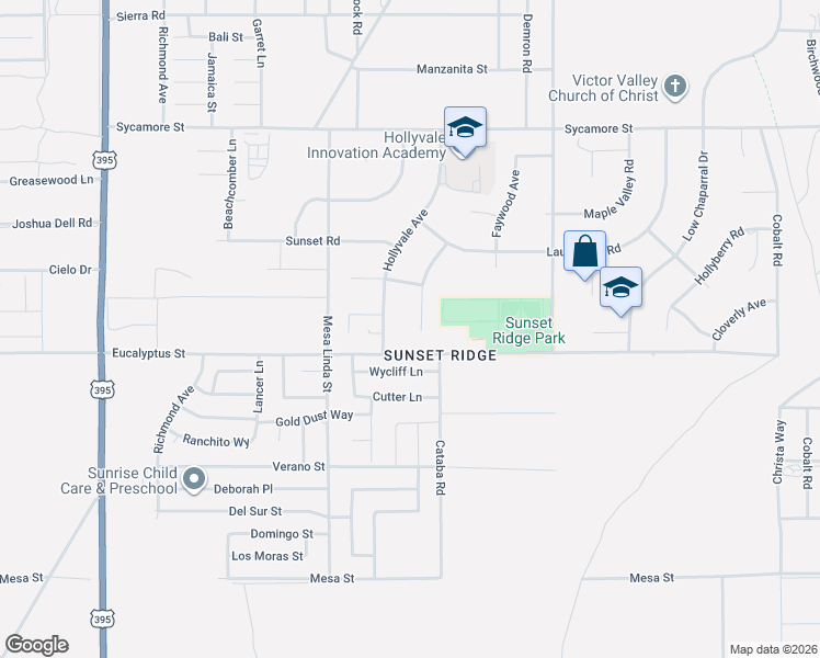 map of restaurants, bars, coffee shops, grocery stores, and more near 11323 Courtside Street in Victorville