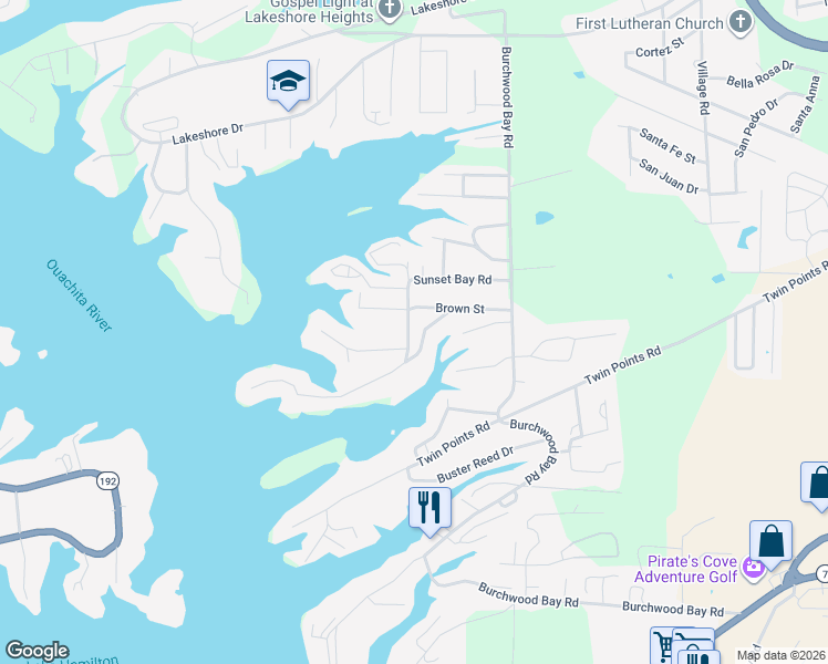 map of restaurants, bars, coffee shops, grocery stores, and more near 307 Sunset Bay Road in Hot Springs
