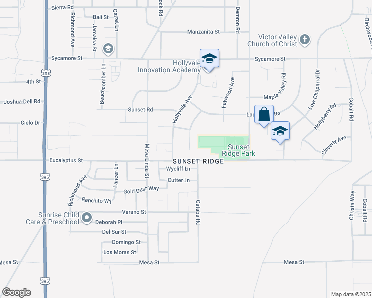 map of restaurants, bars, coffee shops, grocery stores, and more near 11334 Courtside Street in Victorville