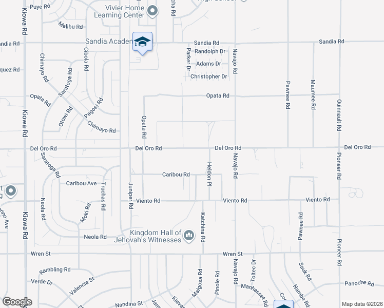 map of restaurants, bars, coffee shops, grocery stores, and more near 21540 Del Oro Road in Apple Valley