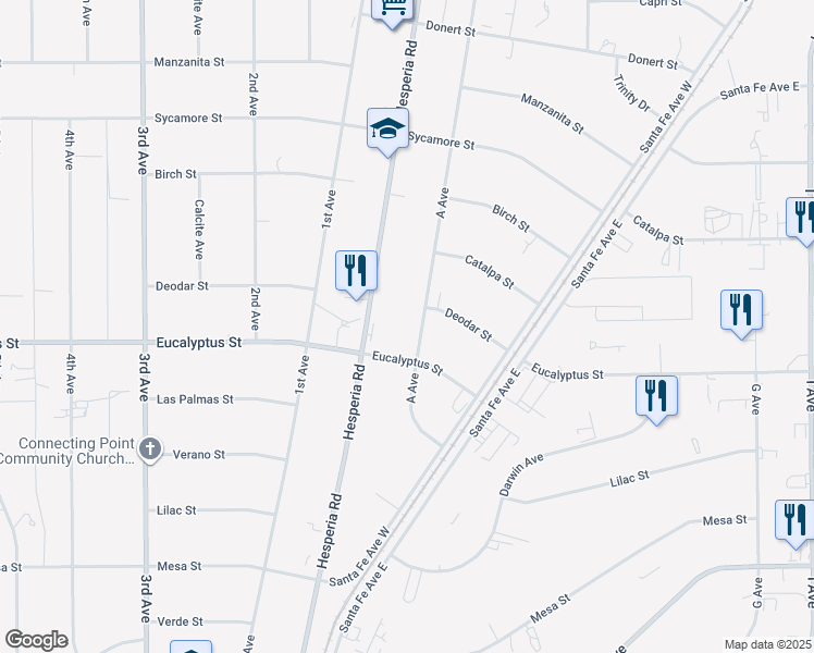 map of restaurants, bars, coffee shops, grocery stores, and more near 11324 A Avenue in Hesperia