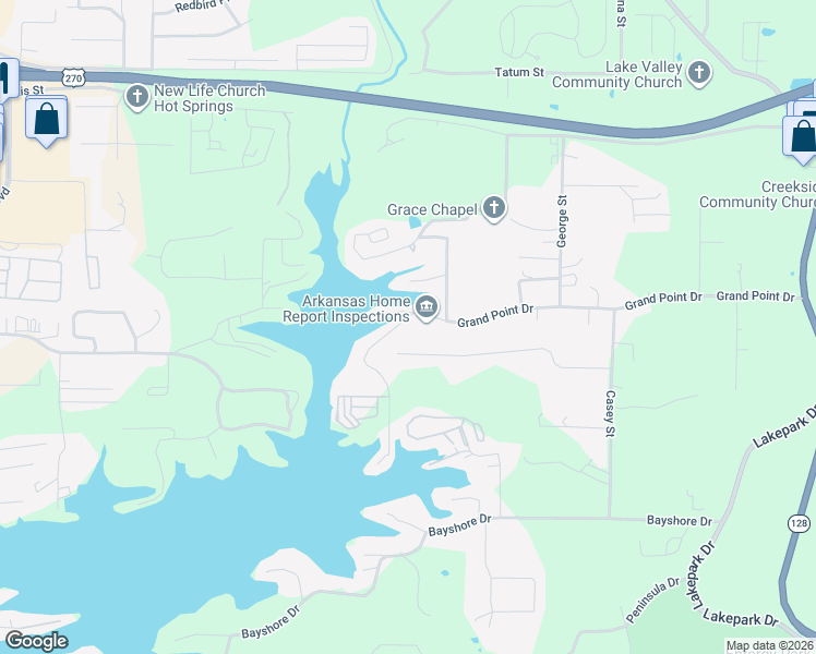 map of restaurants, bars, coffee shops, grocery stores, and more near 543 Grand Point Drive in Hot Springs