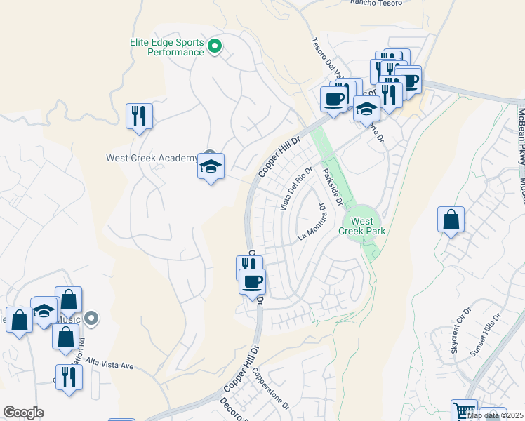 map of restaurants, bars, coffee shops, grocery stores, and more near 28561 Herrera Street in Santa Clarita