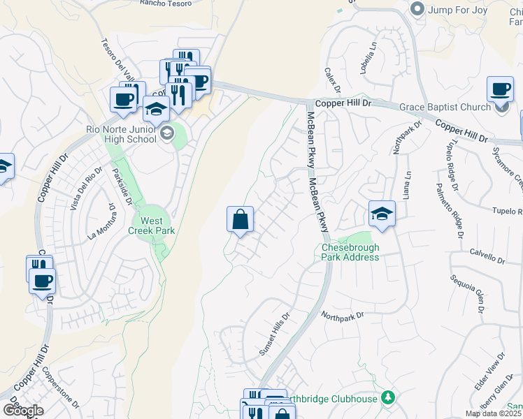 map of restaurants, bars, coffee shops, grocery stores, and more near 23824 Balsa Court in Santa Clarita