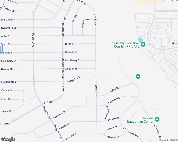map of restaurants, bars, coffee shops, grocery stores, and more near 18436 Eucalyptus Street in Hesperia