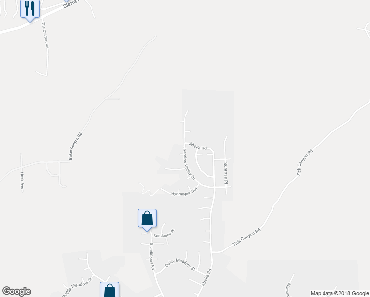 map of restaurants, bars, coffee shops, grocery stores, and more near Jasmine Valley Drive in Santa Clarita