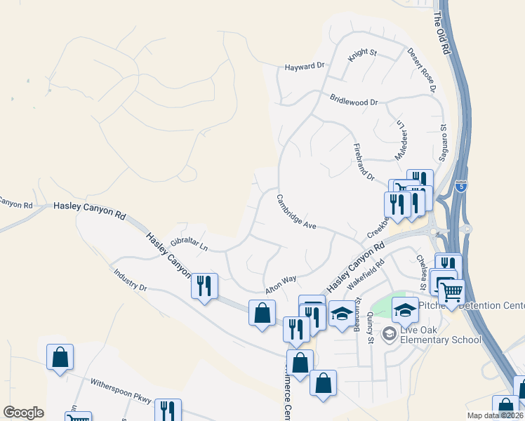 map of restaurants, bars, coffee shops, grocery stores, and more near 28128 Gibraltar Lane in Castaic