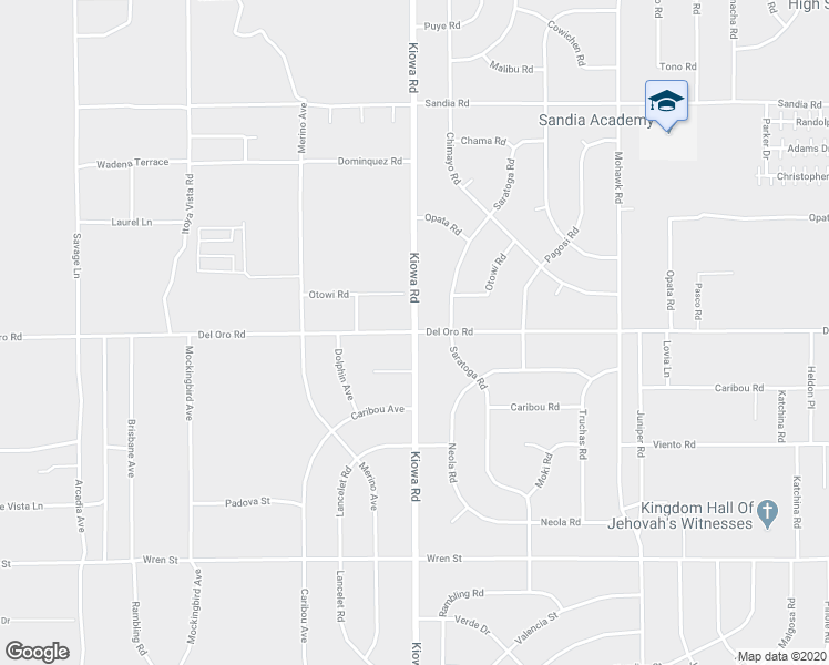 map of restaurants, bars, coffee shops, grocery stores, and more near Kiowa Road in Apple Valley