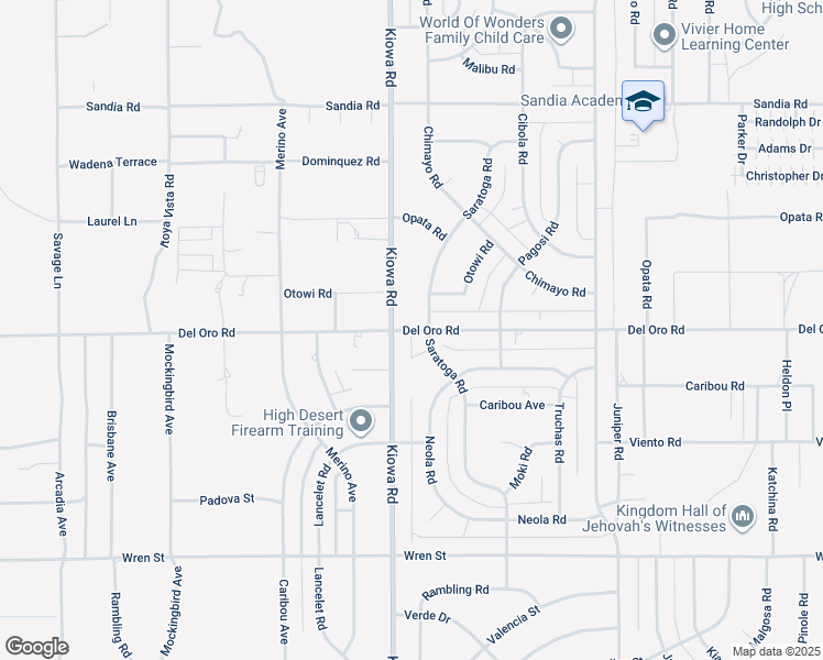 map of restaurants, bars, coffee shops, grocery stores, and more near Del Oro Road in Apple Valley