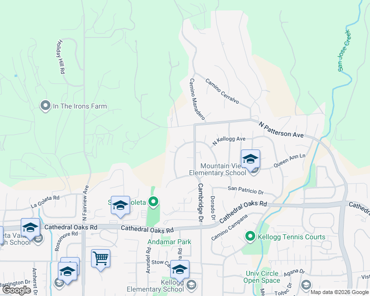 map of restaurants, bars, coffee shops, grocery stores, and more near 5614 Via Ravenna in Goleta