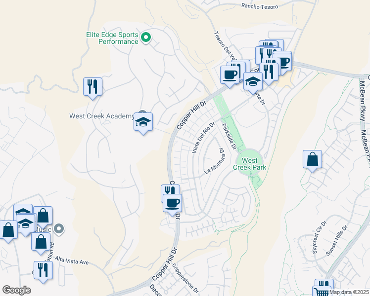 map of restaurants, bars, coffee shops, grocery stores, and more near 28580 Herrera Street in Santa Clarita