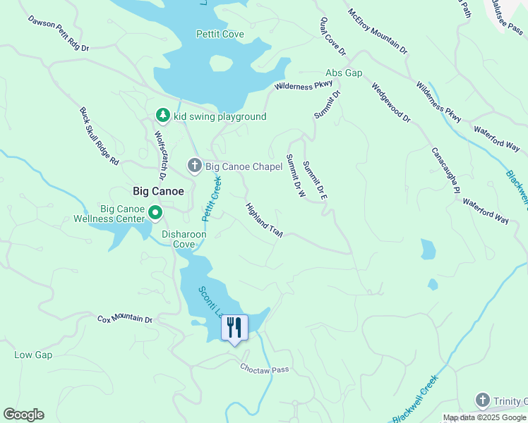 map of restaurants, bars, coffee shops, grocery stores, and more near 281 Highland Trail in Jasper